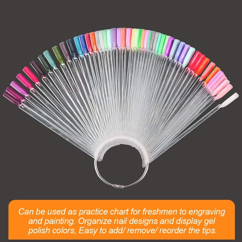 JASSINS 100 Pcs Clear Fan-shaped False Nail Swatch Sticks Nail Polish Practice Display Art Tips Nail Sample Sticks With Metal Split Ring - Image 4